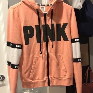Pink Hoodie with full zipper front.